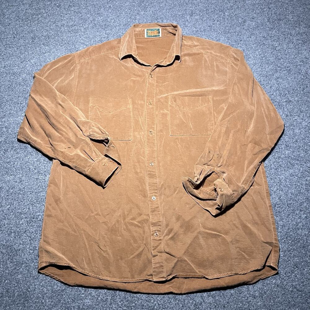 Vtg Tianello Shirt Mens Medium Orange Long Sleeve Tencel Baggy 90s Made in USA